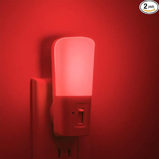 LOHAS-LED Red Light Night Light Plug in, Dimmable LED Night Lights 2 Pack, Dusk to Dawn Sensor, Sleep Aid Red, 0-80LM Adjustable Brightness Red Nightlight for Nursery Kids Room Hallway Kitchen Gift