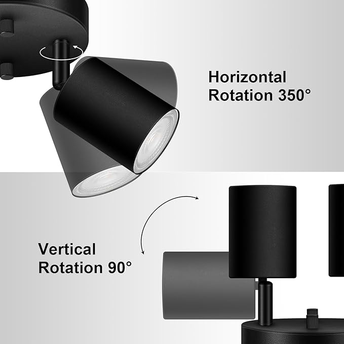 2 Light Track Lighting Fixtures Ceiling, Matte Black Round Directional Ceiling Spotlight, GU10 Flush Mount Track Fixture, Adjustable Modern LED Track Lights for Kitchen/Living Room, Bulb Not Included