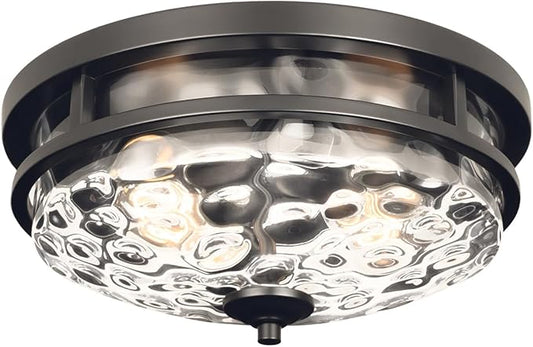 Flush Mount Ceiling Lights, 2-Light Farmhouse Close to Ceiling Light, Industrial Ceiling Lighting Fixture for Kitchen Hallway Bedroom Living Room Stairways Porch (Black)