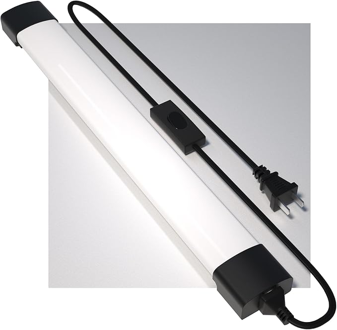 Plug in Light Fixture 2FT Linkable 5000K Under Cabinet Lighting, LED Tube Light Fixture with Plug, Triproof Ceiling Wall Light for Closet Workbench Kitchen Basement Garage