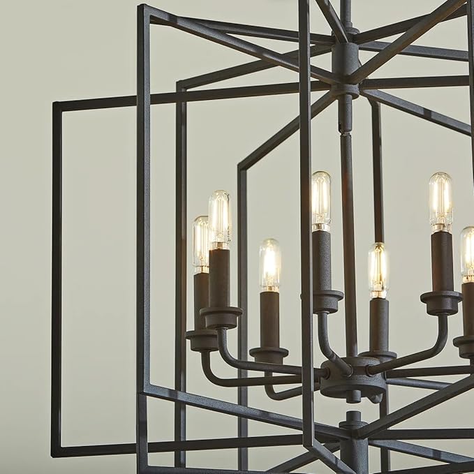 Quorum 888-8-69 Transitional Eight Light Pendant from Hammond Collection in Black Finish,