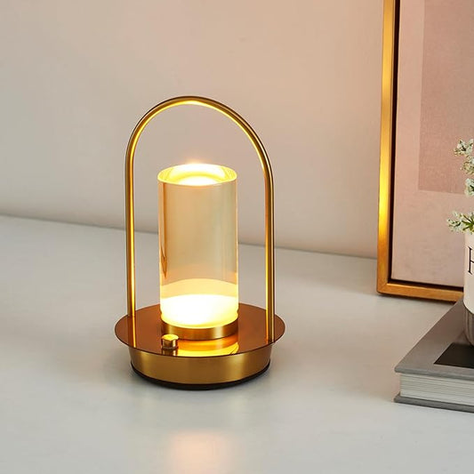 Cordless Table Lamp, 3-Color & Stepless Dimming with Touch Control, Portable Rechargeable for Outdoor Indoor Use, Water-Resistant Desk Light for Bedroom Living Room Patio (Gold)