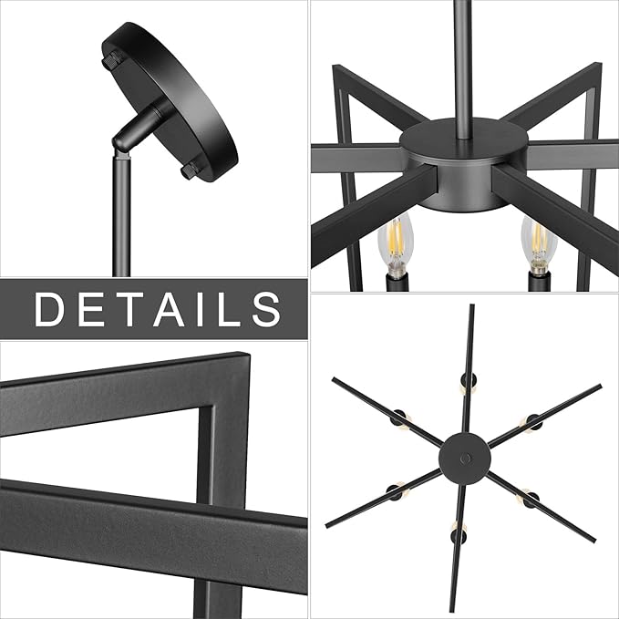 Sigaitwei 6-Light Black Chandelier,Dining Room Light Fixture Geometric Metal Modern Chandelier,Hanging Industrial Chandelier for Dining Room Kitchen Island Entryway Stairway Foyer Hallway.