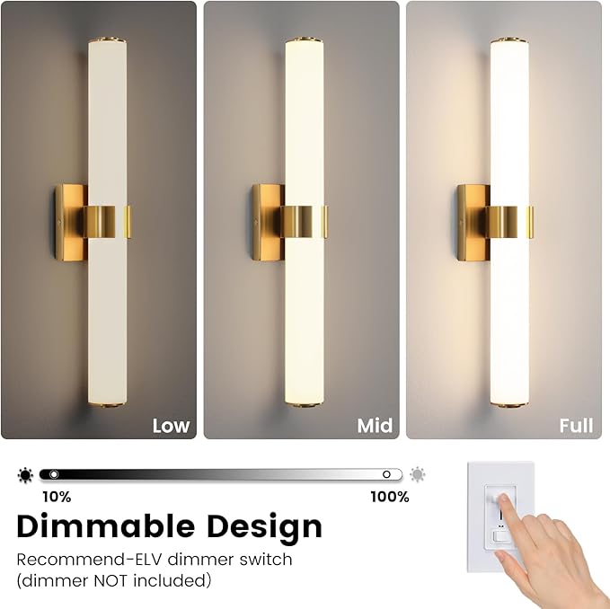 AIJIASI Bathroom Vanity Light Fixtures Over Mirror - 22.8 Inch Gold Bathroom Light Fixtures with Acrylic Shade 18W Dimmable 5CCT LED Vanity Light Modern Bathroom Sconces