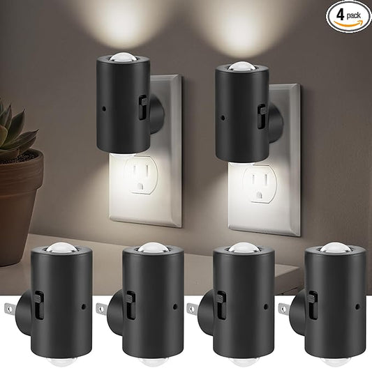 TSEXES LED Night Lights Plug into Wall,Dimmable Plug in Night Light,Dusk to Dawn,5000K Daylight,0-200LM Bright Nightlight Auto-On/Off, Night Lights for Bathroom Hallway Stairway,4 Pack
