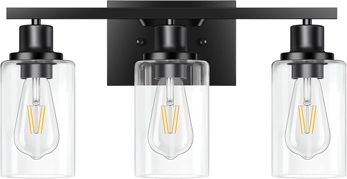 3-Light Vanity Light, Matte Black Bathroom Lighting Fixtures Over Mirror, Modern Metal Wall Lights for Hallway Kitchen Bedroom Living Room