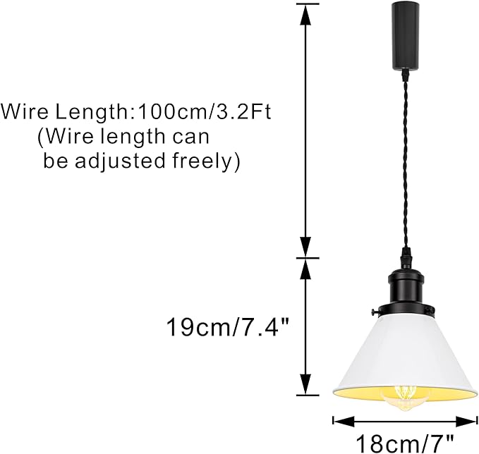 1x Plug in Cable Track Rail, 2X Adjustable Cord Black & White Track Lighting Fixtures H-Type Vintage Design for Kitchen Loft(No Bulb)