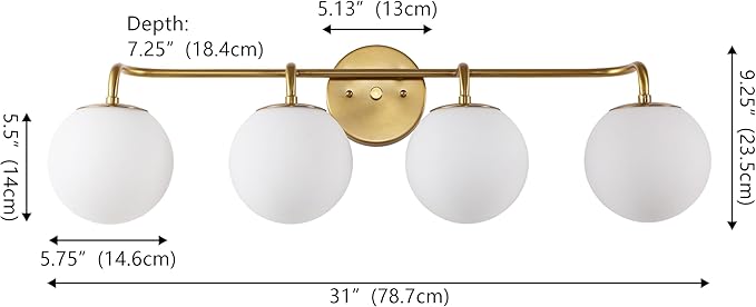 JONATHAN Y 31" Gold Painting Modern Globe Wall Sconce Vanity Light for Bathroom, White Frosted Glass Shade, Midcentury Parisian Bistro Wall Lamp, LED Bulb Included (JYL3558A)