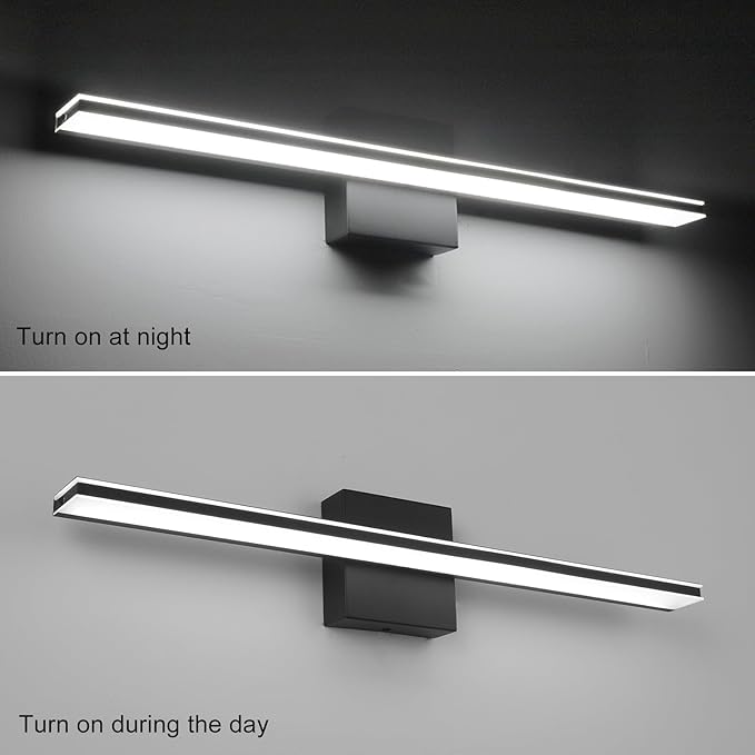 Black Vanity Light Fixture 24 Inch Bathroom Lamps Over Mirror 14W Modern Bath Vanity Sconces Matte Black LED Lights for Bathroom Bedroom Wall Lighting 6000K Restroom Lighting