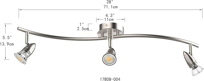 Track Lighting, Modern 3-Light Decorative Brushed Steel Flush Mount Ceiling Light Fixture, GU10 Pivot Heads, Adjustable Arms Directional Ceiling Spotlight Over Kitchen Sink, 28 Inch
