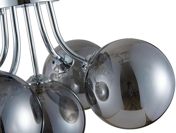 Silver Bubble Glass Chandelier 5-Light, Glass Sputnik Flush Mount Ceiling Light for Living Room, D16'' x H12'', G9*5 Sockets, Globe Bubble Light Chandelier with Grey Ball Smooth Shade