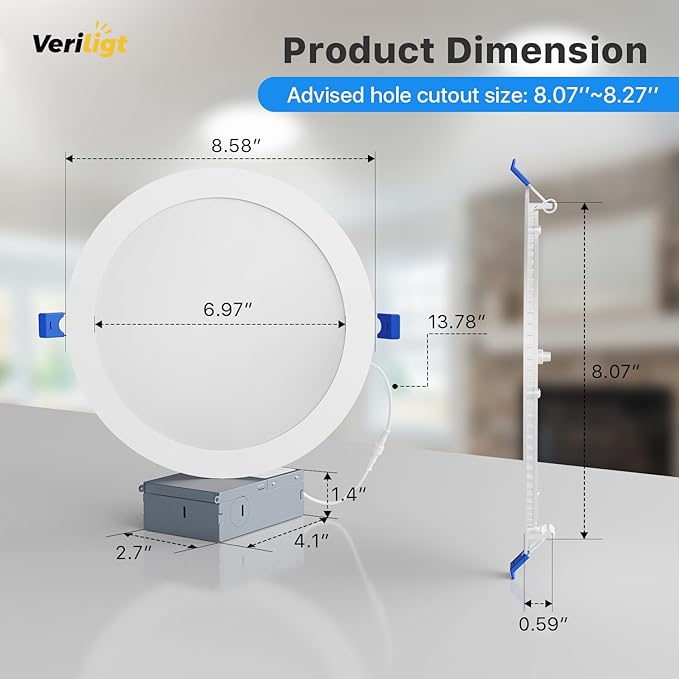 12 Pack 8 Inch LED Recessed Light, Dimmable, Damp Rated, 5CCT Selectable, 18W 1600LM, 120V, Silm Canless Wafer Ceiling Light, ETL&FCC