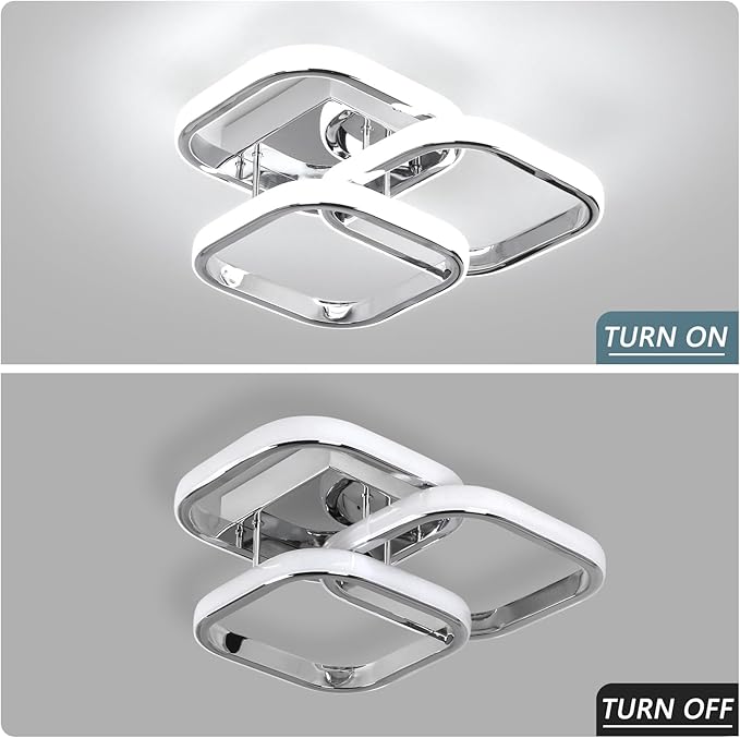 EIDISUNY Modern LED Ceiling Lights, 36W Square Ceiling Lights Fixture LED for Hallway Office Bedroom Kitchen Living Room Lamp Dining Room - Chorme (Cool White Light 6000K)
