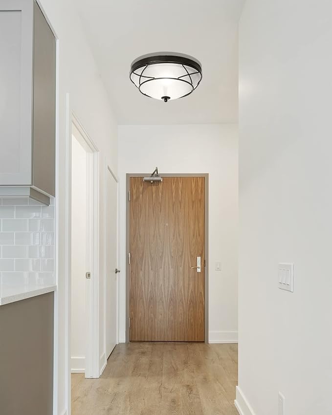 12" Black Classic Dome Ceiling Light Flush Mount, 2-Light Bronze Lighting Fixtures, Frosted Glass Farmhouse Ceiling Lamp for Living Room Kitchen Bedroom Hallway Entryway Staircase