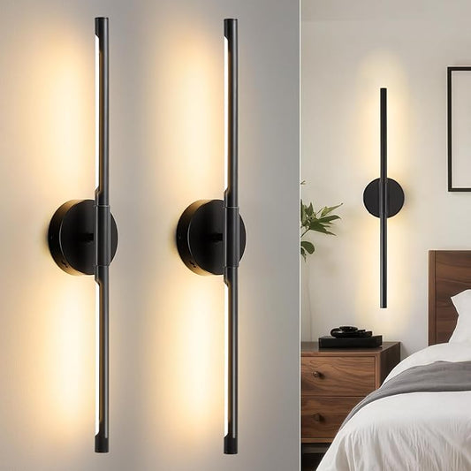 Lightania Wall Sconces Set of Two, 28'' Modern Black LED Wall Lights, 360° Rotatable, 2700K-5000K Adjustable, Hardwired 3CCT Dimmable Wall Sconce Light Fixture for Living Room Bedroom Hallway, ETL