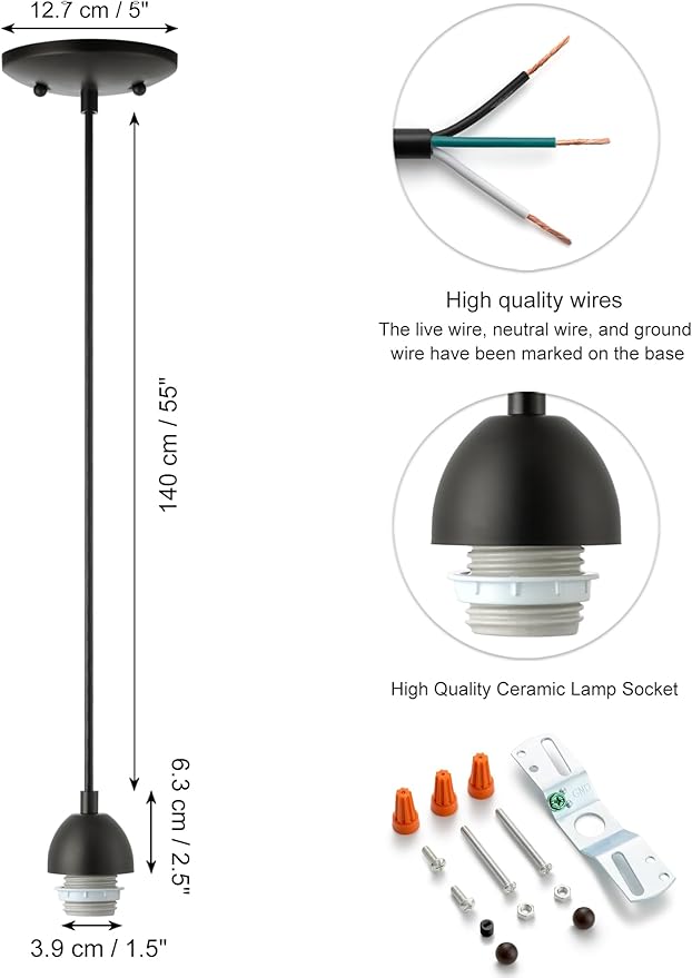 Small Pendant Light Kit - ORB, DIY Make Farmhouse & Modern Kitchen Island Pendant Lights, Hanging Light Fixtures Ceiling Mount, Adjustable Height, 1 Pack（Shade and Bulb Not Included）
