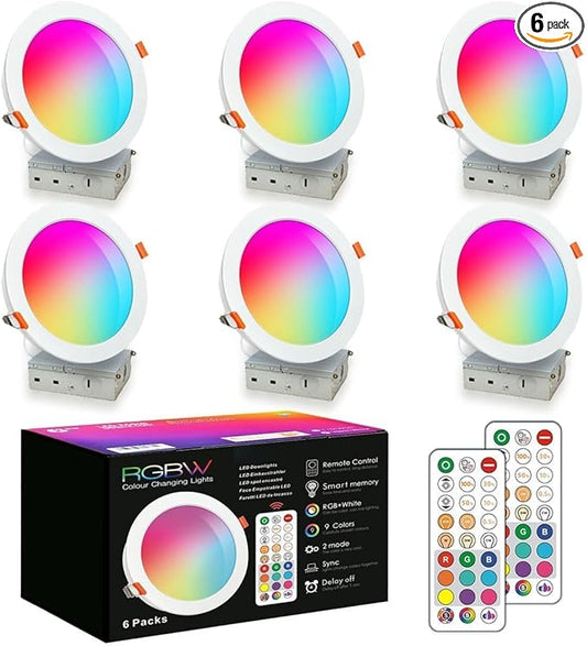 HEKEE LED Reccessed Downlights, Color Changing, 4 Inch, Recessed Ceiling Lights (6 Packs)