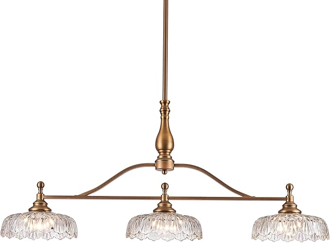 HDDFL Chandeliers Pendant Light Fixture Vintage Pendant Lighting Fixtures 3 Lights Chandelier Matte Brass Kitchen Glass Hanging Lamp for Island Dining Room Living Room