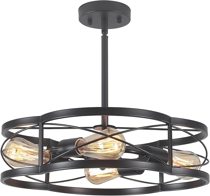 Black Semi Flush Mount Ceiling Lights, Sloped Dining Room Light Fixture Farmhouse Chandelier, Kitchen Island Pendant Lighting Adjustable Height for Entryway Hallway Foyer