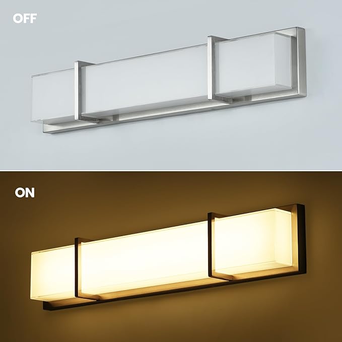 Vanity Lights 27In Warm White Bathroom Lighting Fixtures Over Mirror 28W 3000k Dimmable Modern Brushed Nickel Vanity Light for Toilet, Kitchen, Cabinet, Wall