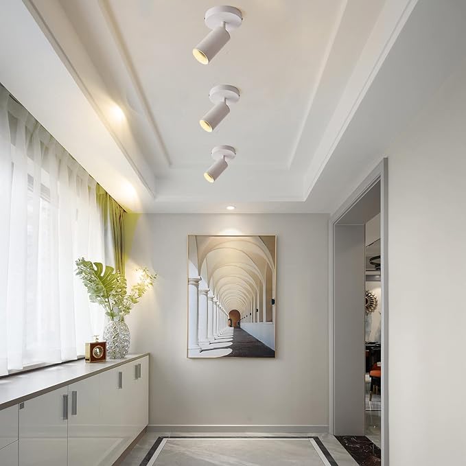 Track Lighting Ceiling Spotlight, White Ceiling Light Fixture, Gu10 Ceiling Spotlights Indoor Angle Adjustment Modern Wall Lamp for Living Room, Gallery, Cabinet, Hallway, Bedroom 2 Packs