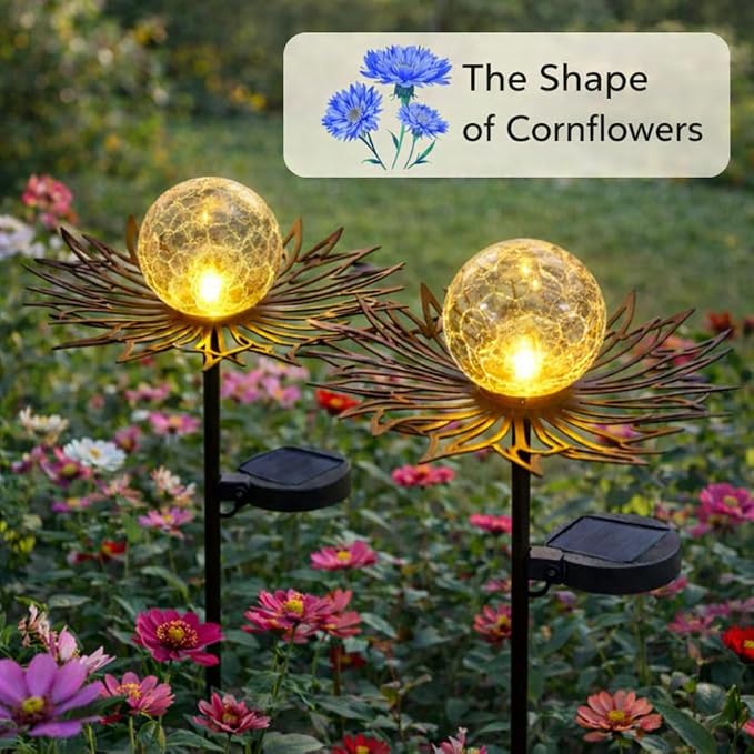 Solar Garden Lights Outdoor Decorative, Sun Crackle Glass Globe LED Solar Stake, Waterproof Metal Yard Lawn Patio Pathway Landscape Lighting, Unique Garden Gifts for Women Mom(Bronze)