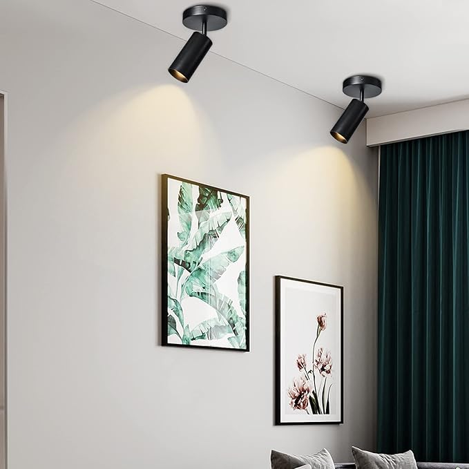 Black Ceiling Light, Gu10 Modern Ceiling Spotlight Angle Adjustment Downlight 2 Lights Wall Mount Lights for Living Room, Gallery, Cabinet, Hallway, Bedroom, Showrooms, Kitchen