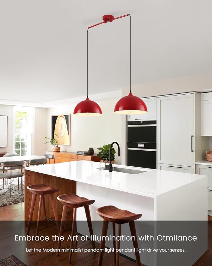 Pendant Lights Kitchen Island 2-Light, Red Dome Pendant Light, Modern Dining Room Light Fixture, Kitchen Island Lighting, Island Pendant Lights for Kitchen, Dining Room, Bar, Cafe