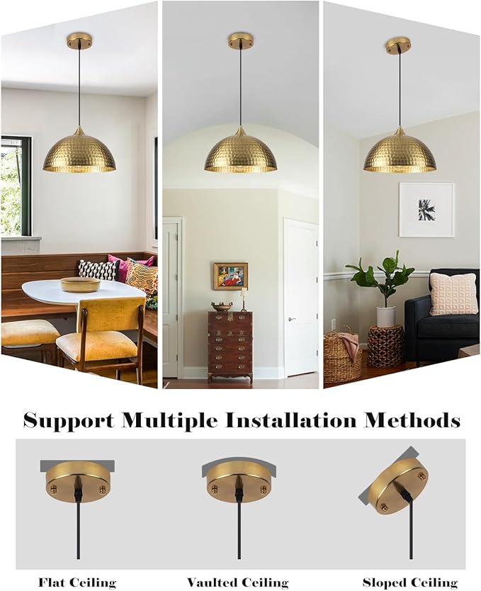 Hammered Pendant Lights Kitchen Island 3 Pack, 12 Inch Gold Dome Pendant Light, Industrial Hammered Pendant Light, Island Pendant Lights for Kitchen, Dining Room, Cafe