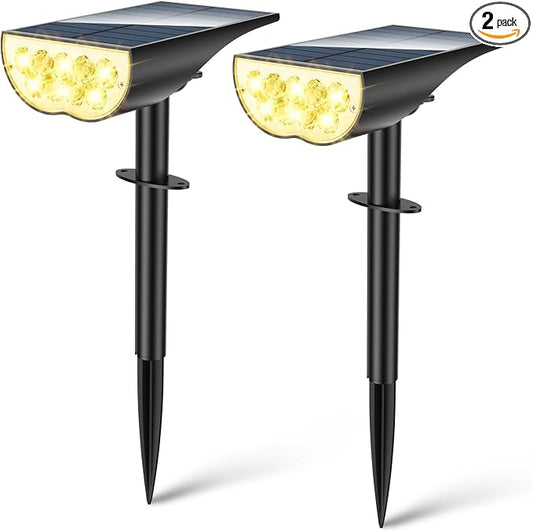 Solar Spotlights Outdoor Waterproof, 3 Lighting Modes Spot Lights, Dusk to Dawn Solar Powered Outdoor Lights for Yard Pathway Driveway Landscape, Warm White, 2 Pack