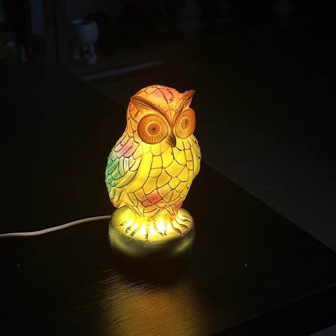 Retro Stained Glass Owl Night Light Lamp for Bedroom Living Room Dining Room Nursery Office Home Decoration