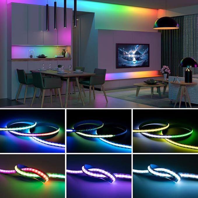 BTF-LIGHTING FCOB COB WS2811(WS2812B) IC RGB 180LED/m 540IC LED Strip DC5V 9.8FT Individual Addressable,UL Listed,High Density Uniform Light Dream Chasing Color 10mm Width(NO Adapter or Controller)