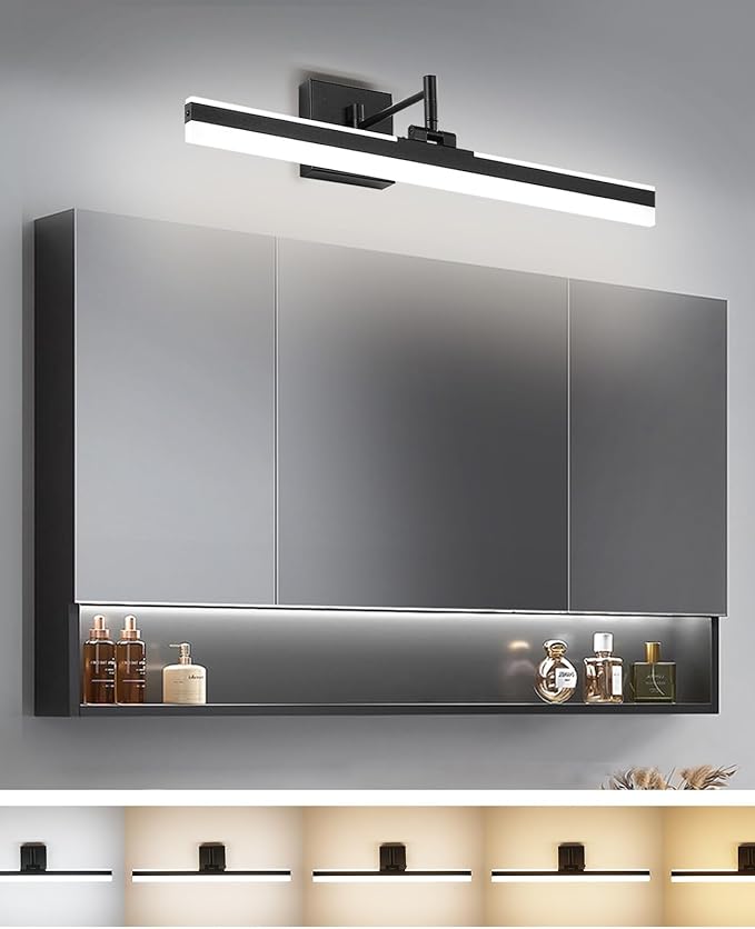 Modern LED Vanity Light Fixture,Metal Black 23.6‘’ 5CCT DimmableAdjustable & Rotatable Bathroom Light Fixture Above Mirror, Wall Sconce