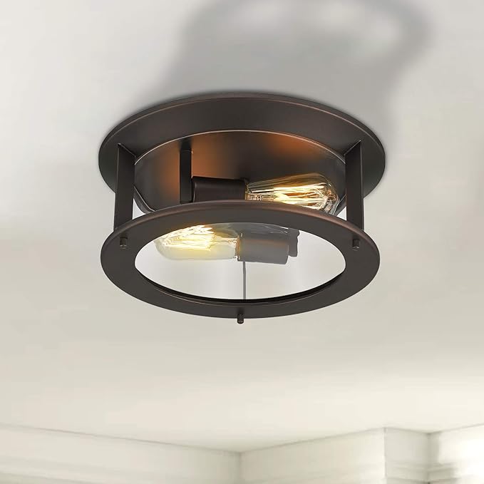 Emliviar Ceiling Light Fixture 12 Inch, Farmhouse Flush Mount Ceiling Light with Clear Glass in Oil Rubbed Bronze Finish, YE19108-F1 ORB
