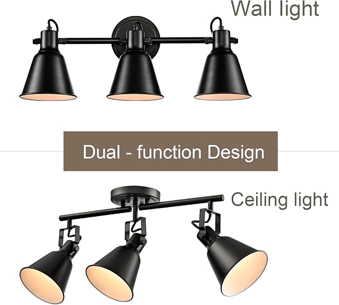 DIRYZON 3-Light Semi-Flush Mount Ceiling Track Lighting Adjustable Round Spotlight in Matte Black Multi-Directional Ceiling Mounted Art Accent Light for Bedroom Hallway Living Room Kitchen