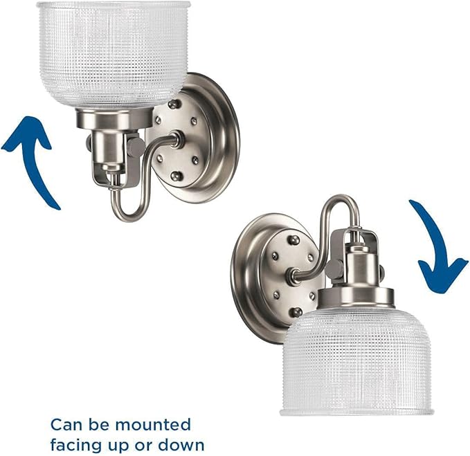 Progress Lighting P2989-81 Archie Collection Clear Double Prismatic Glass Coastal Bath Vanity, 1-Light, Antique Nickel