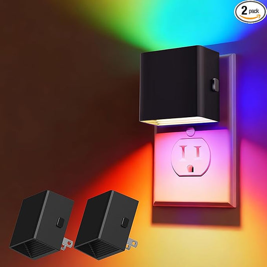 L LOHAS LED Night Lights Plug into Wall,[2-Pack] Plug in Night Light with Dusk to Dawn Sensor,Brightness Adjustable,RGB Color Changing,Dimmable Nightlight for Adults Bathroom Hallway Kitchen
