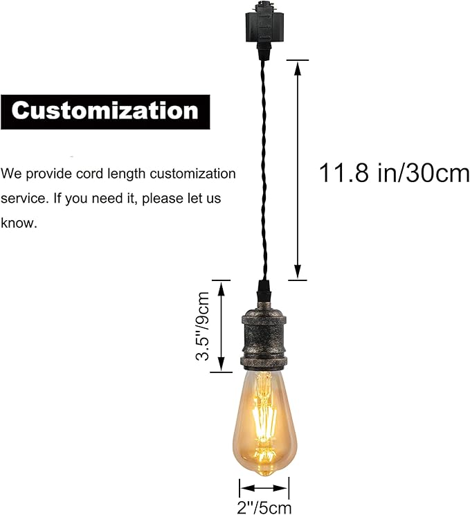 Kiven H-Type Track Lighting Pendants,Industrial h Track Pendant Lights with 11.8 Inch Cord Length Black Weave Rope,3 Pack Track Lighting Fixture,Rusty Gold Finish