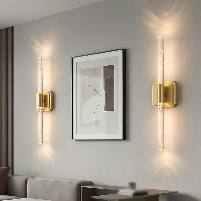 HISTAR Battery Operated Wall Sconce Set of 2, 10000mah Rechargeable Gold Crystal Wall Sconce, 3 Colors 360° Rotate Wireless Wall Scone Decor for Bathroom Bedroom Living Room, 20.5 Inch
