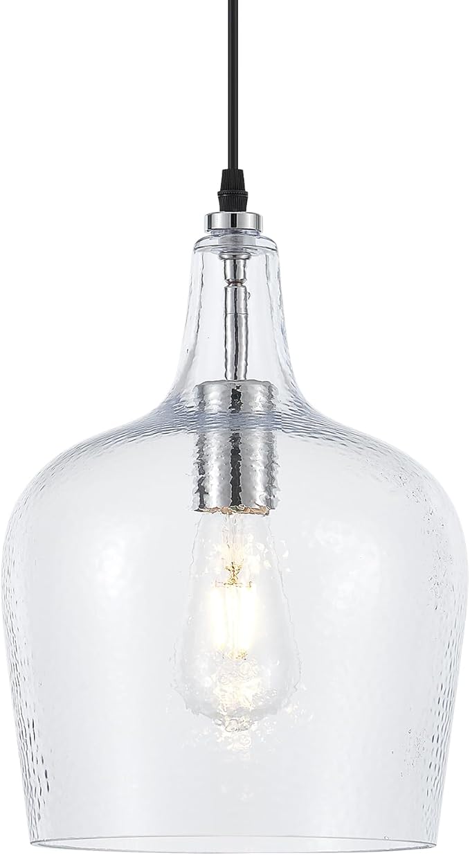 9.25”Chrome Hammered Glass Pendant Light Modern 1 Light Single Dome Pendent Lighting Fixtures for Kitchen Island Dining Room Hallway, UL Listed