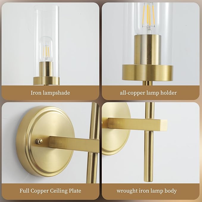 HOREVO Set of 2 Modern Wall Sconces, Clear Acrylic Vanity Wall Lights with E27/E26 Socket, Hardwired Indoor Wall Lamps for Bathroom Mirror, Bedroom, Hallway and Bedside, Bulbs Not Included