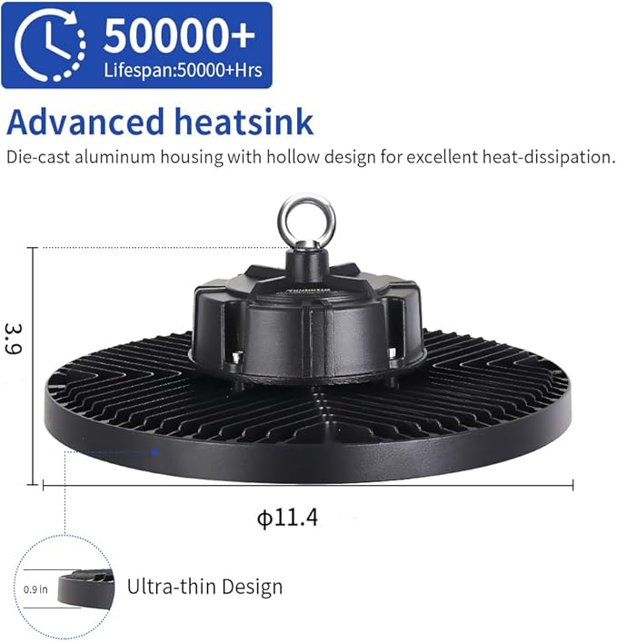 Led High Bay Lights 200W - 28000lm 5000K Super Bright Waterproof Led Shop Lights with Plug 5' Cable and Hook Ring, Garage Light for Factory Gym Warehouse Workshop（4 Pack）