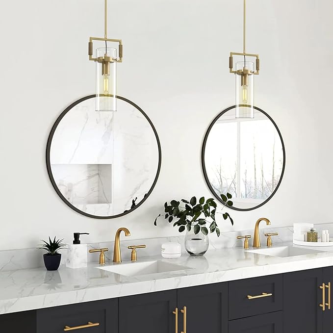 Brass Pendant Lights Kitchen Island, Modern Gold Pendant Lights 2 Pack,12Inch Glass Knurled Kitchen Pendant Lighting Over Island,Farmhouse Island Lights For Kitchen Sink,Bathroom,Bedroom,Dinning Table