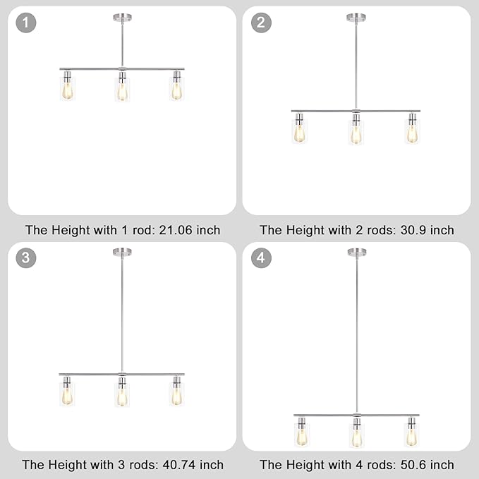 3-Light Kitchen Island Lighting, Farmhouse Dining Room Light Fixtures Over Table, Modern Brushed Nickel Island Lights Over Island, Linear Chandelier Hanging Ceiling Pendant Light Fixtures for Kitchen