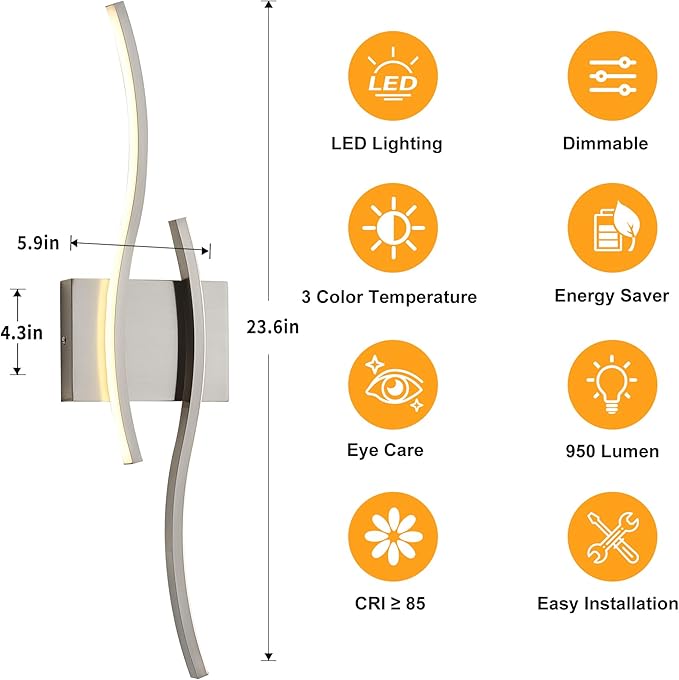KARTOOSH 2 Pack Bathroom Vanity Lights Fixtures Over Mirror Hardwired Brushed Nickel Wall Lights 3CCT Dimmable LED Bathroom Light Fixtures 23.6 Inch Modern Wall Sconce Picture Lights for Wall