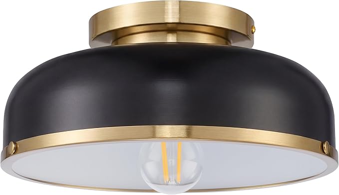 kudos 12 Inch Semi Flush Mount Ceiling Light, 1-Light Drum Ceiling Light, Black Ceiling Light Flush Mount, Bedroom Ceiling Light for E26 Base Hallway Kitchen, KDCL15-BKE