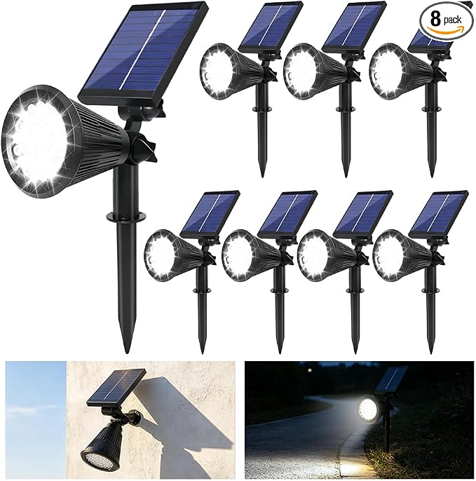 Solar Lights Outdoor, 36 LEDs 1000LM Adjustable Solar Spot Lights Outdoor 2-in-1 Waterproof Landscape Lighting for Garden, Yard & Pathway - 8 Pack (Cool White)