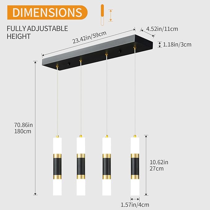 4-Light Modern Pendant Light Kitchen Island Light Fixture Dimmable LED Black Mini Pendant Lights Dinning Room Kitchen Black Gold Pendant Lighting