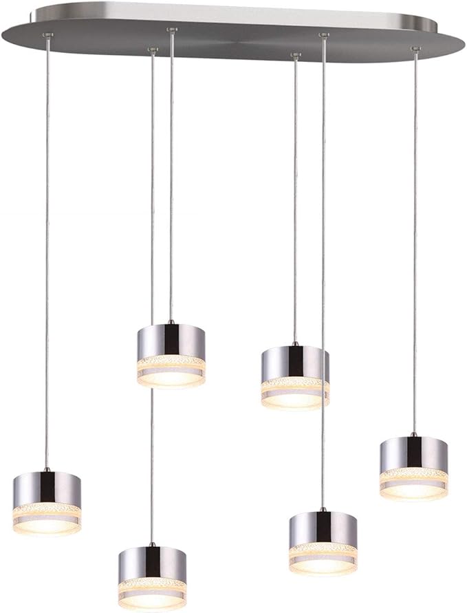 Jupiter 6 Mini Pendant Lighting Nickel - LED Hanging Light Fixture for Kitchen Island, Bar, Foyer - Cluster Pendants - Dimmable, Adjustable Wire, Lamp Bulb Included