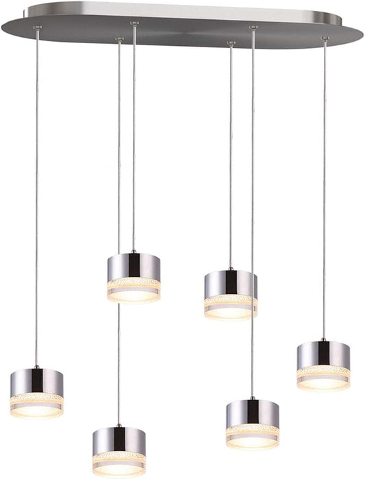 Jupiter 6 Mini Pendant Lighting Nickel - LED Hanging Light Fixture for Kitchen Island, Bar, Foyer - Cluster Pendants - Dimmable, Adjustable Wire, Lamp Bulb Included
